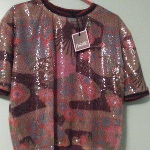 Nanette Lepore Pop Art Sequined Oversize Boxy Tee